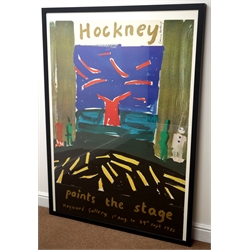  David Hockney (British 1934-): 'Paint the Stage', signed exhibition poster for the Hayward Gallery 1st Aug. to 29th Sept. 1985, 142cm x 101cm Provenance: from the collection of the late Cavan O'Brien of Bridlington who was employed by Marlborough and Fischer Fine Art London   