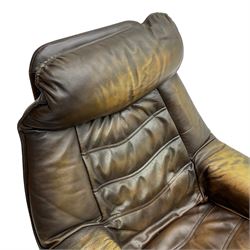 Skoghaug Industries - reclining swivel armchair upholstered in khaki brown leather 