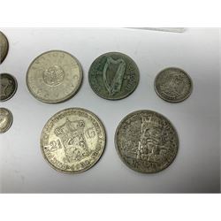 South Africa 1897 one shilling, 1967 one rand, Ireland 1928 two shillings and sixpence, Netherlands 1930 two and a half gulden, two Queen Elizabeth II Canada one dollar coins dated 1958 and 1964, 1967 six coin set in plastic holder etc