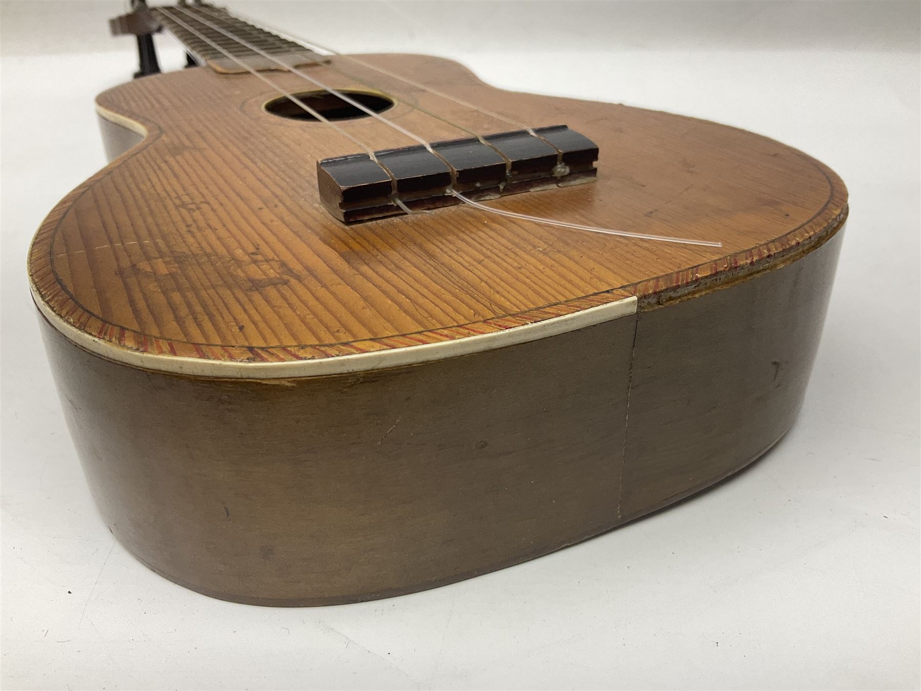 Trumelo BMI banjo ukulele no.3013 L58cm; in soft carrying case; and Kapok Brand guitar shaped ukulele L51cm (2)