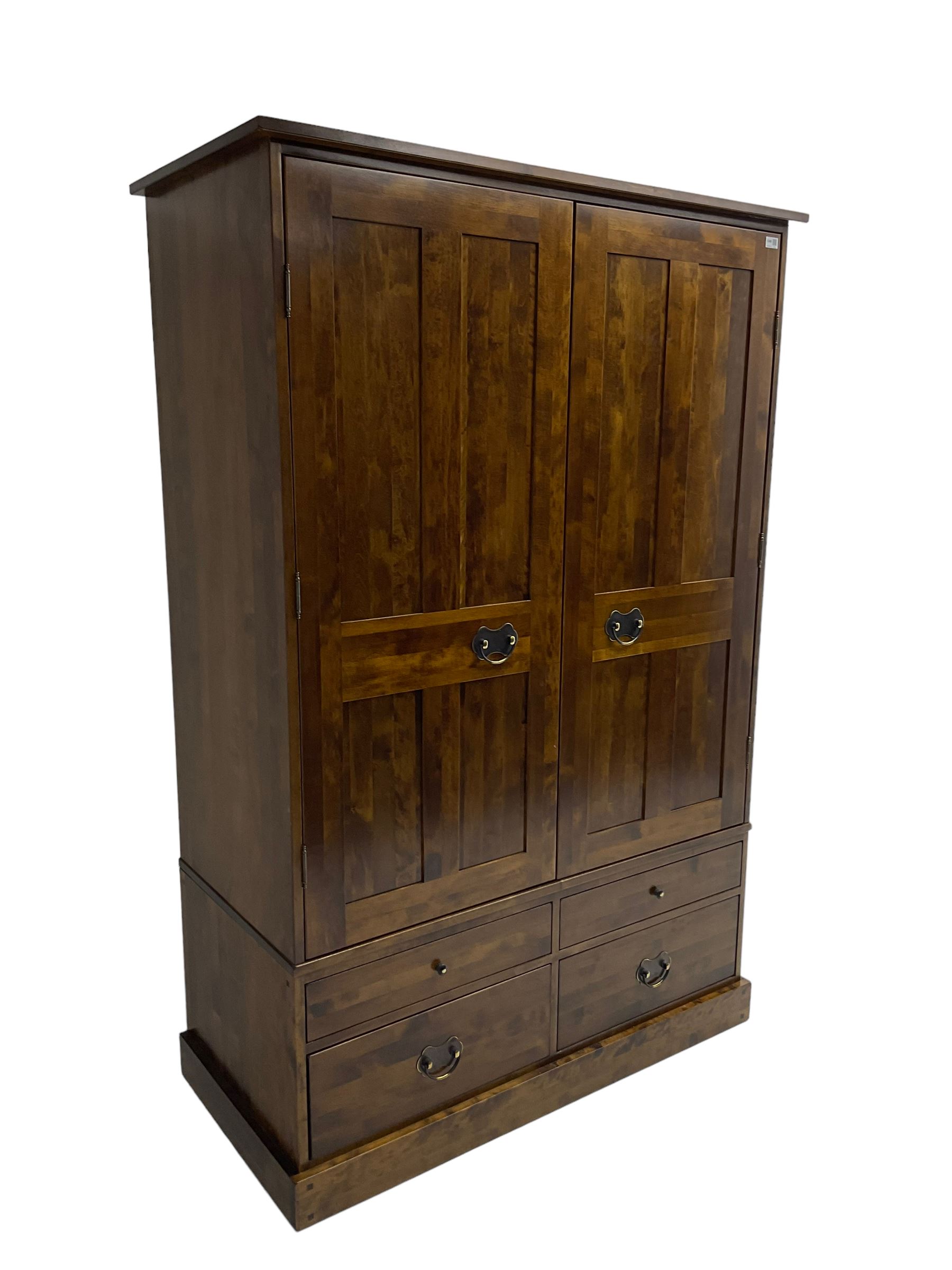 Laura Ashley - 'Garrat Dark Chestnut' double wardrobe, fitted with two panelled cupboard doors over four drawers