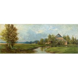 Kinder (Continental 19th/20th century): River Landscape, oil on panel signed 21cm x 53cm