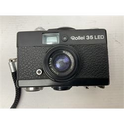 Three Rollei cameras, to include a Rollei 35 LED camera, with Triotar 3.5/40 lens and two Rollei XF 35 cameras, each with Sonnar 2.3/40 lenses