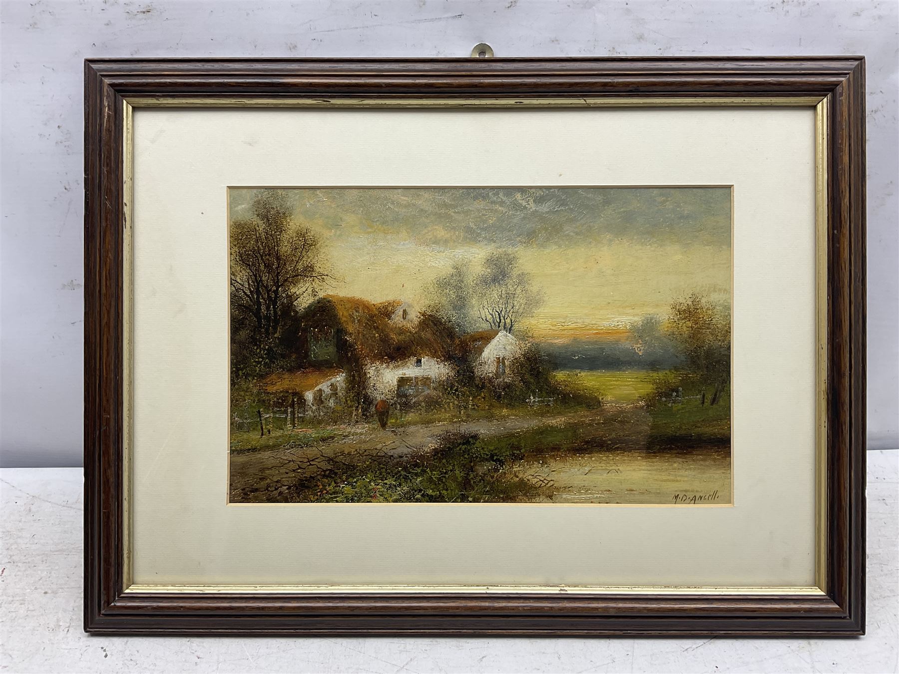 MD Ansell aka Francis E Jamieson (British 1895-1950): Walking at Sunset, oil on board signed 22cm x 34cm 