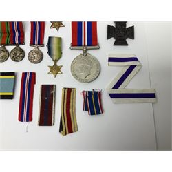 Sixteenth Lancers helmet plate; seventeen replica medals including three VCs, Air Crew Europe Star, WW2 and later; and twelve replica miniature medals with quantity of additional ribbons