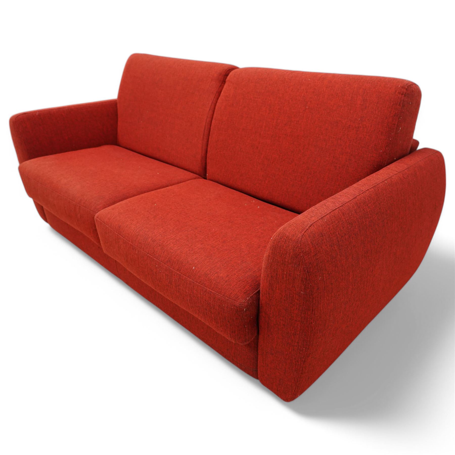 Dienne - Sofabed upholsted in red fabric, with two matching cushions