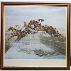  Klaus Philipp (German 1932-): Horse Racing, three limited edition colour prints signed and numbered in pencil and Frankel Racing and in His Stable, two watercolours signed A E Cooke max 69cm x 91cm (5)   