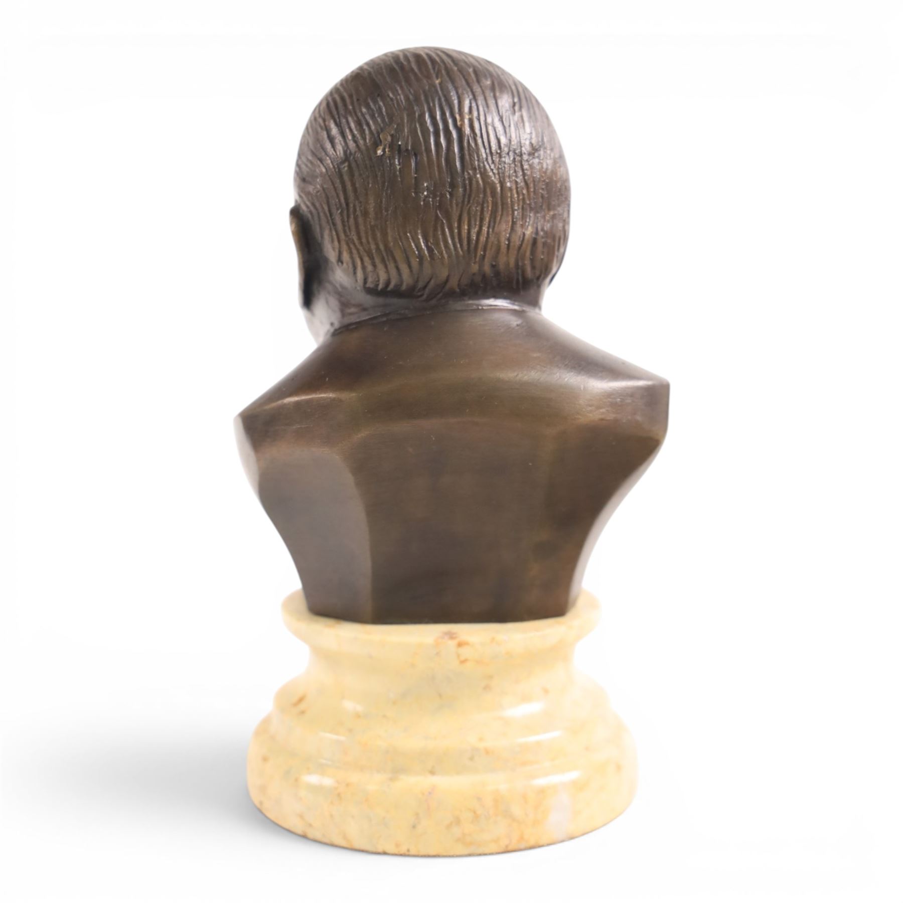 Churchill bust on stepped circular base, together with Napoleon bust after Masson, largest H23cm