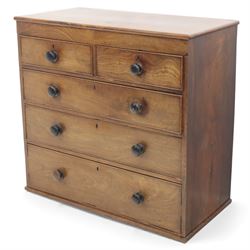 19th century mahogany chest, fitted with two short over three long cock-beaded drawers, turned wooden handles