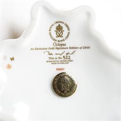 Royal Crown Derby 'Octopus' paperweight, limited edition 522/2500, with gold stopper and certificate, boxed