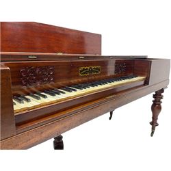 Collard & Collard - early 19th century mahogany square piano, hinged and retractable keyboard cover and lid, turned legs on brass castors