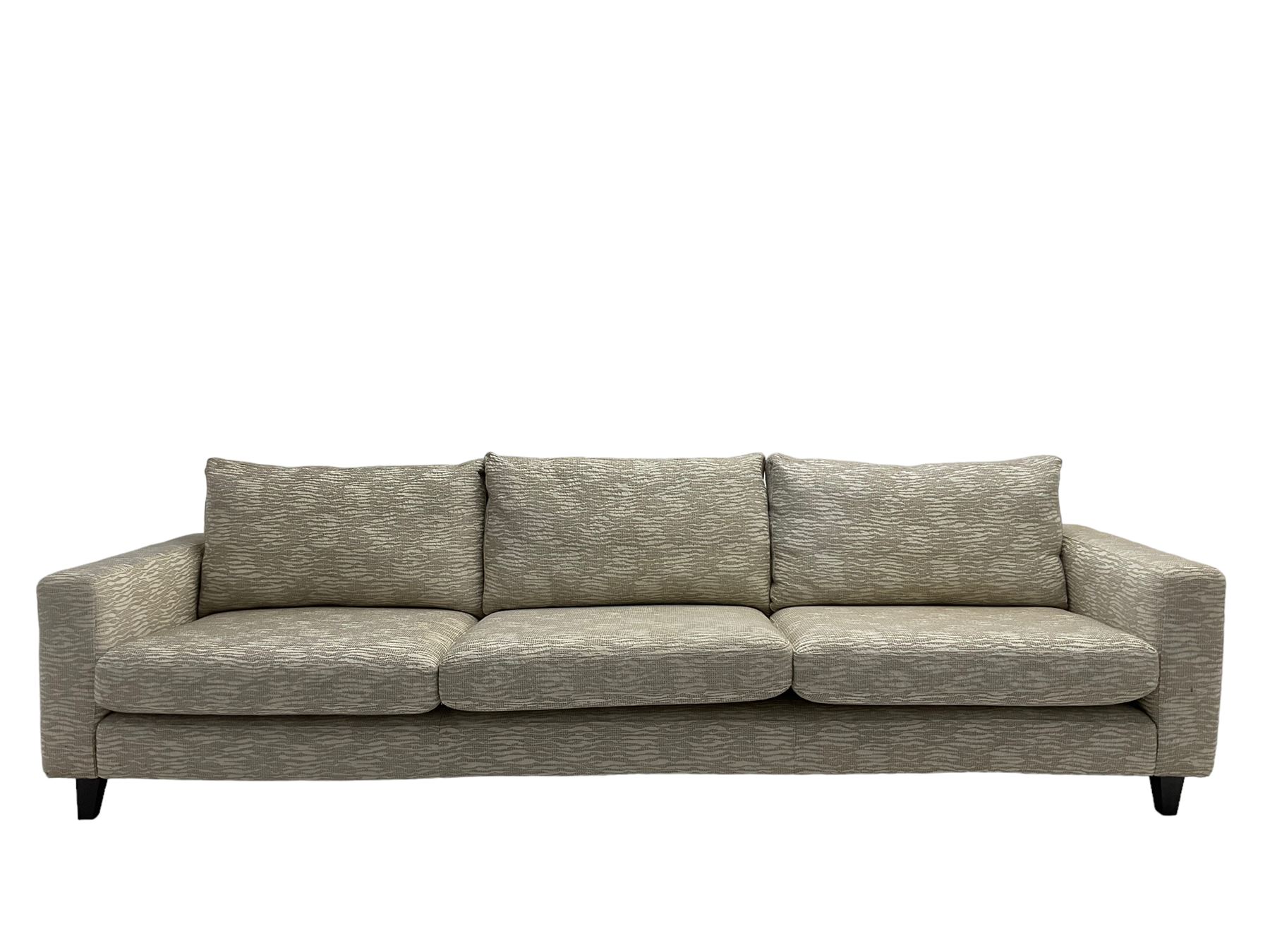 Orior - contemporary large three seat sofa, upholstered in patterned textured fabric on ebonised splayed feet