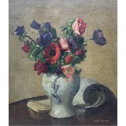 Henry Marvell Carr (British 1894-1970): Still Life of Flowers in Blue and White Vase, oil ...