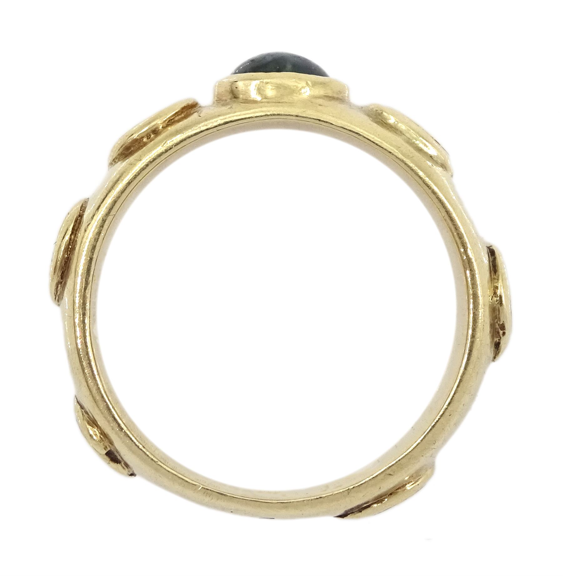 9ct gold bezel set moss agate ring by Jacqueline Warrington, hallmarked