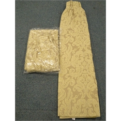  Pair lined beige curtains detailed with classical swags, W196cm, D205cm  