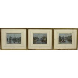 English School (19th century): 'Shepperton' 'Maidenhead Bridge' and 'Thames Ditton, set three watercolours unsigned, titled and dated 1879 on mount 12cm x 17cm (3)