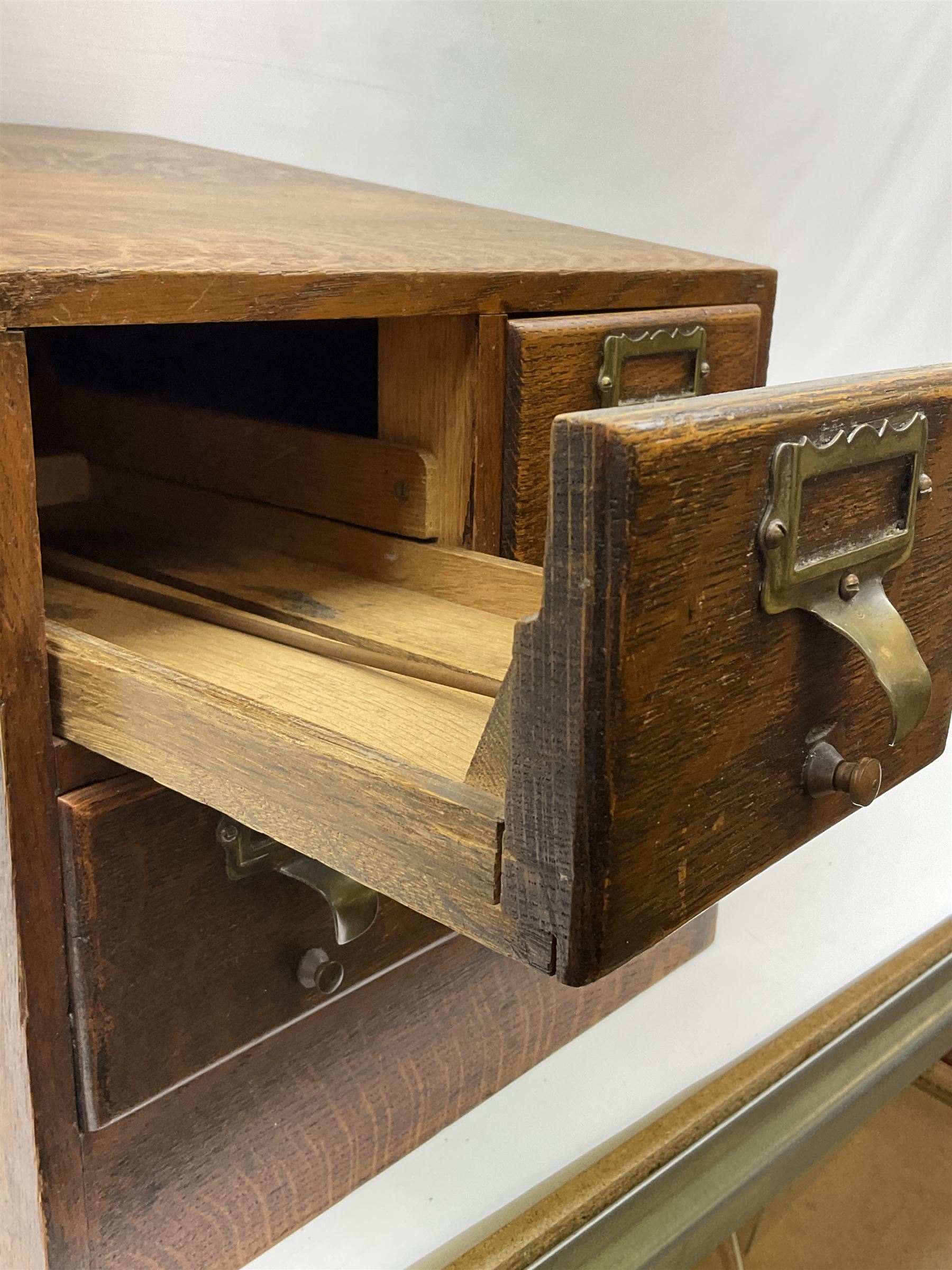 Early/mid 20th century oak four drawer library card index of