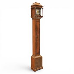 Early 20th century walnut small longcase clock, brass dial with silvered Roman numeral cha...