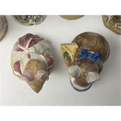 Five Royal Doulton Beatrix Potter figures, comprising Poppy Eyebright, Clover, Lord Woodmouse, Mr Apple and Dusty Dogwood, together with Beswick Appley Dapply figure and three Crummles Beatrix Potter enamel pill boxes