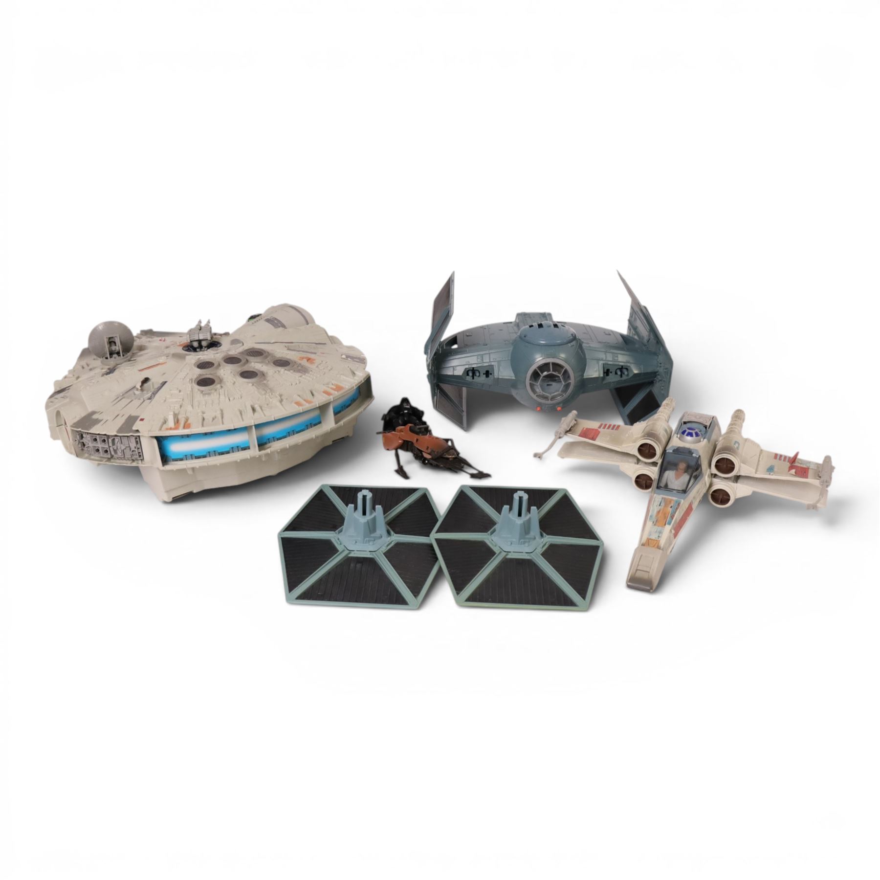 Kenner Star Wars The Power of the Force playsets, including Dewback and Sandtrooper, Rebel Snowspeeder, Darth Vader's Tie Fighter, Bantha and Tusken Raider, Speeder Bike with Luke Skywalker, X-Wing Fighter =, Tie Fighter and Millennium Falcon, all with boxes