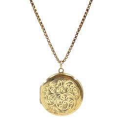 9ct gold round locket pendant necklace, with engraved decoration, hallmarked 