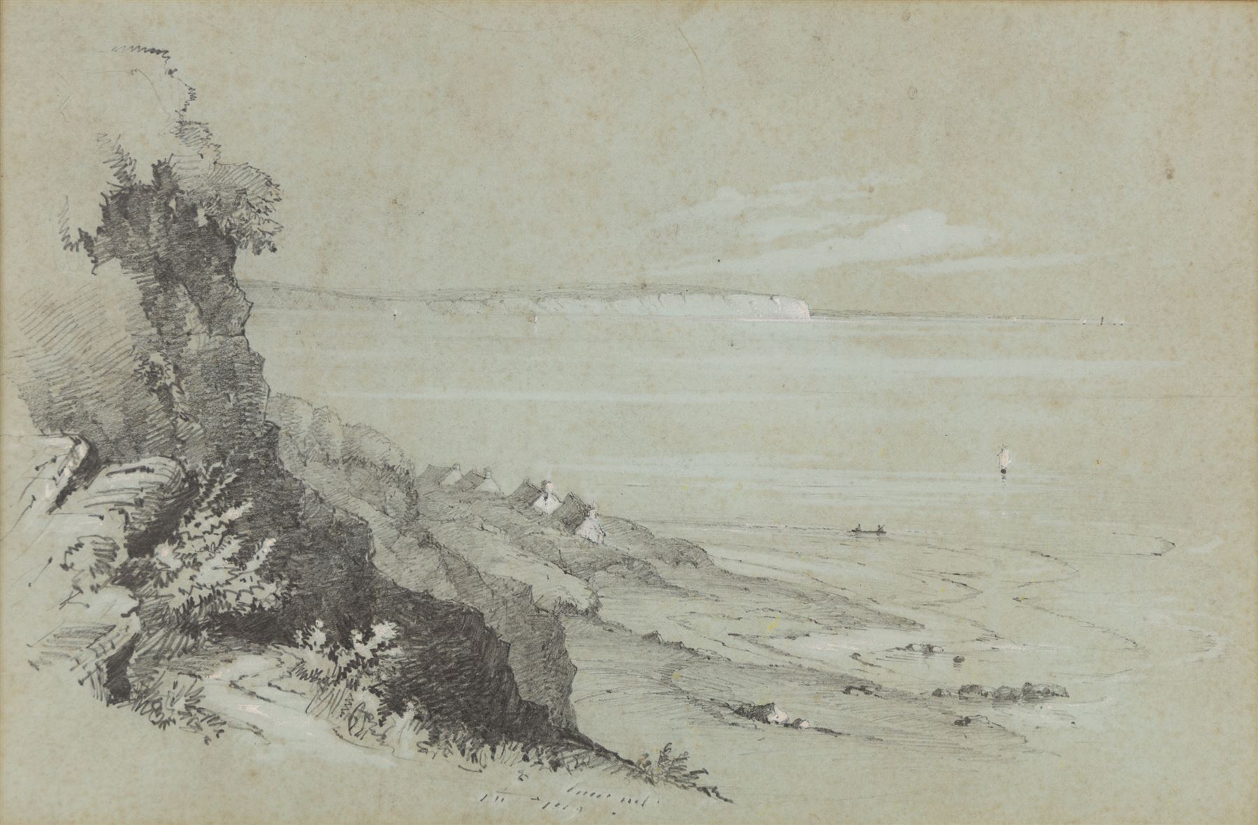 Attrib. James Duffield Harding (British 1798-1863): View of the East Yorkshire Coast, pencil unsigned 18cm x 27.5cm; Continental School (19th/20th century): Girl Underneath Archway, watercolour unsigned 24cm x 16cm and English School (19th/20th century): Horse Riders in a Forest Clearing, oil on board indistinctly signed 14cm x 20cm (3)