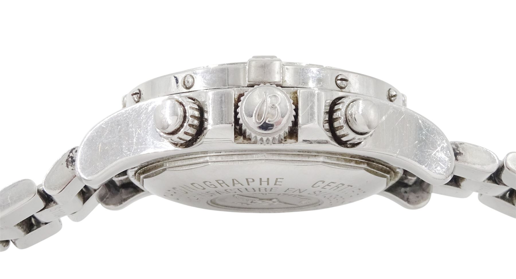 Breitling Superocean gentleman's automatic chronograph wristwatch, Ref. A133340, silvered dial with blue subsidiary seconds dials, on original stainless steel bracelet, with fold-over clasp, boxed with additional links and warranty card dated 2009