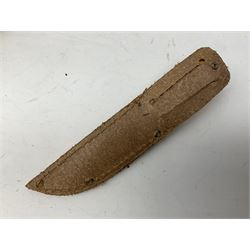 Graduated set of three Bowie knives by J. Nowill & Sons Sheffield England Est. AD1700, each with steel blade, brass cross-piece, stacked leather type grip and alloy pommel; largest blade 13cm and smallest 7.5cm; each in leather sheath (3)