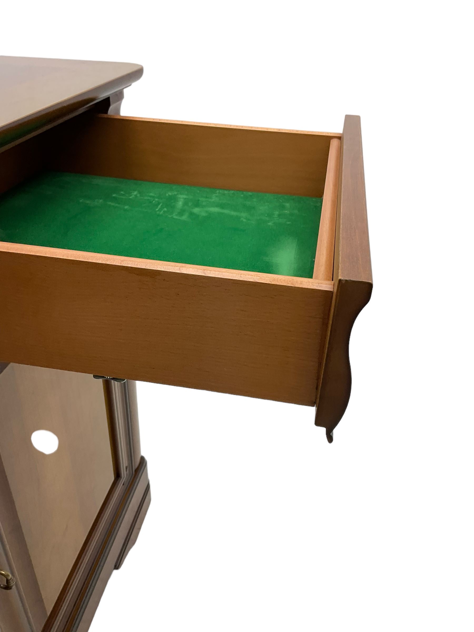 Cherry wood sideboard, fitted with three cushion drawers over three panelled cupboard doors, on bracket feet