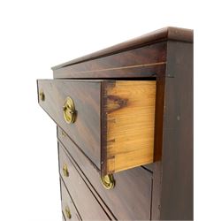 19th century inlaid mahogany chest, fitted with four drawers, brass handles