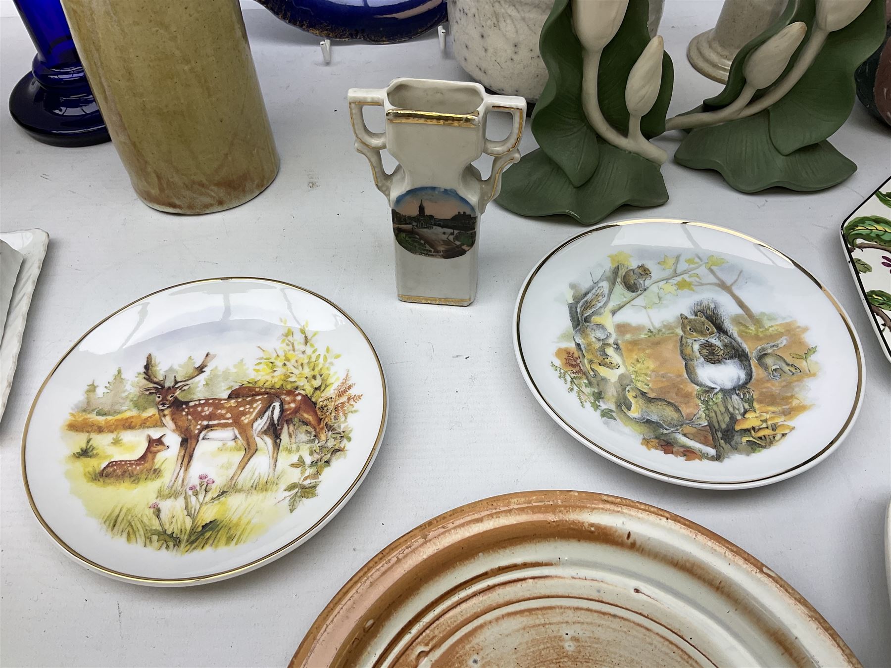 Carlton Ware bowl in the form of an apple, together with a pair of ceramic wall baskets, West Germany vase, and other collectables, in two boxes 