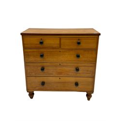 19th century mahogany chest, fitted with two small and three large drawers, turned feet