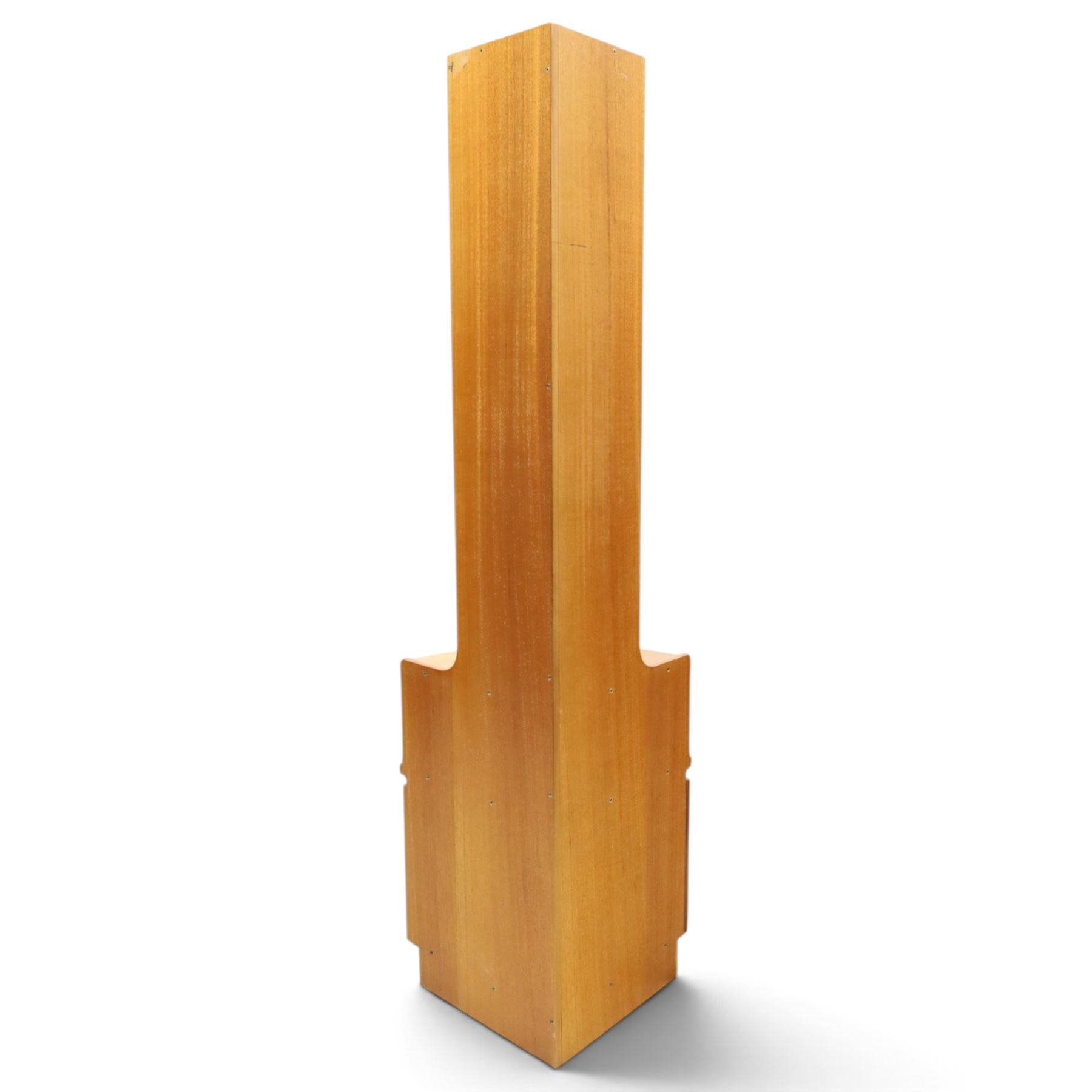 Nathan - 'Squares' open corner bookcases, with two adjustable shelves above an open recess with twin square panelled doors, raised on a plinth base