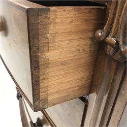 Victorian mahogany serpentine chest, two short and three long graduating drawers, bun feet, W111cm, H114cm, D56cm