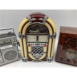 CD player in the form of a juke box, together with a Ferguson stereo and a vintage style radio
