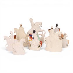 Group of 19th Staffordshire figures on horse back, including Lord Kitchener, General French, Louis Napoleon, Havelock, William III 1690 etc