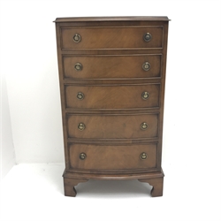 Regency style mahogany bow front chest, five graduating drawers, bracket shaped supports, W54cm, H93cm, D42cm