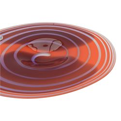 Gibovskis glass dish, with  spiral pattern in red and purple, signed beneath, W48cm, L59cm