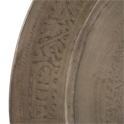 Large Eastern brass charger with floral and foliate engraved decoration, D70cm
