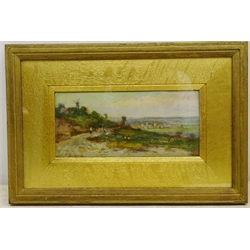  Vincent Philip Yglesias (British 1845-1911): Landscape with Town in the Distance, oil on board signed 10.5cm x 23cm  