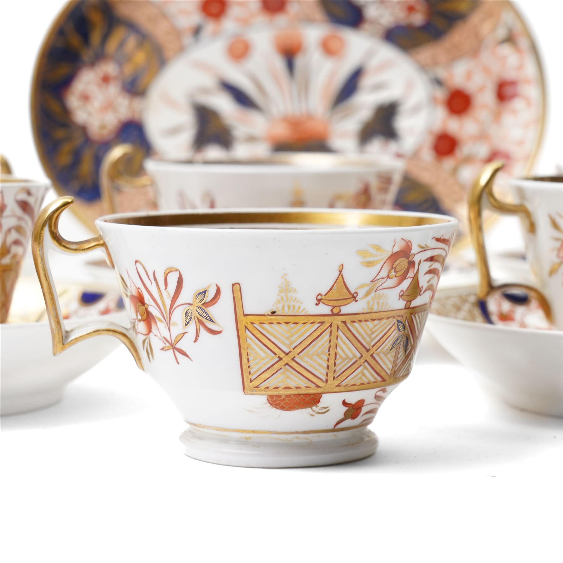 Collection of Copeland Spode Imari pattern no. 1495 tea wares, mostly with painted numbers to base