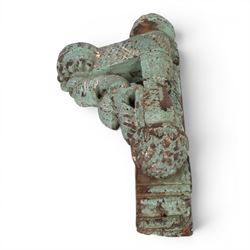 Indian candle bracket, in the form of a peacock, with residual blue paint, H42cm