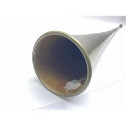 19th century telescopic hunting horn, the bell engraved 'The Beaufort', with makers mark Kohler & Son, makers, 61 Victoria Street, Westminster (from Covent garden) London, in a leather sheath, horn full extended L91cm 