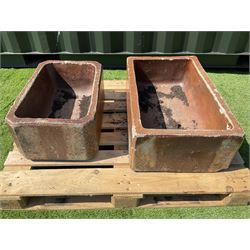 Two rectangular glazed terracotta troughs - THIS LOT IS TO BE COLLECTED BY APPOINTMENT FROM DUGGLEBY STORAGE, GREAT HILL, EASTFIELD, SCARBOROUGH, YO11 3TX