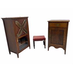 Edwardian music cabinet, stool and an oak cabinet
