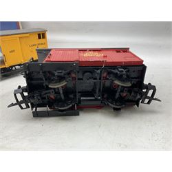 Three LGB (Lehmann Gross Bahn) G scale, gauge 1, rolling stock wagons, comprising two Lake George and Boulder wagons and an Auto Express wagon, together with a LGB passenger coach, other LGB rolling stock and a Lehmann Rigi900 ski lift