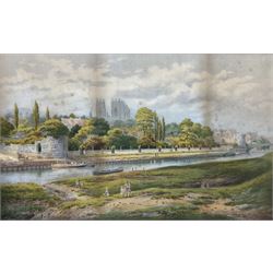 E Brown (British 19th/20th century) after George Fall (British 1848-1925): River Ouse with View of York and Lendal Bridge, late 19th century lithograph signed in the plate 45cm x 74cm
