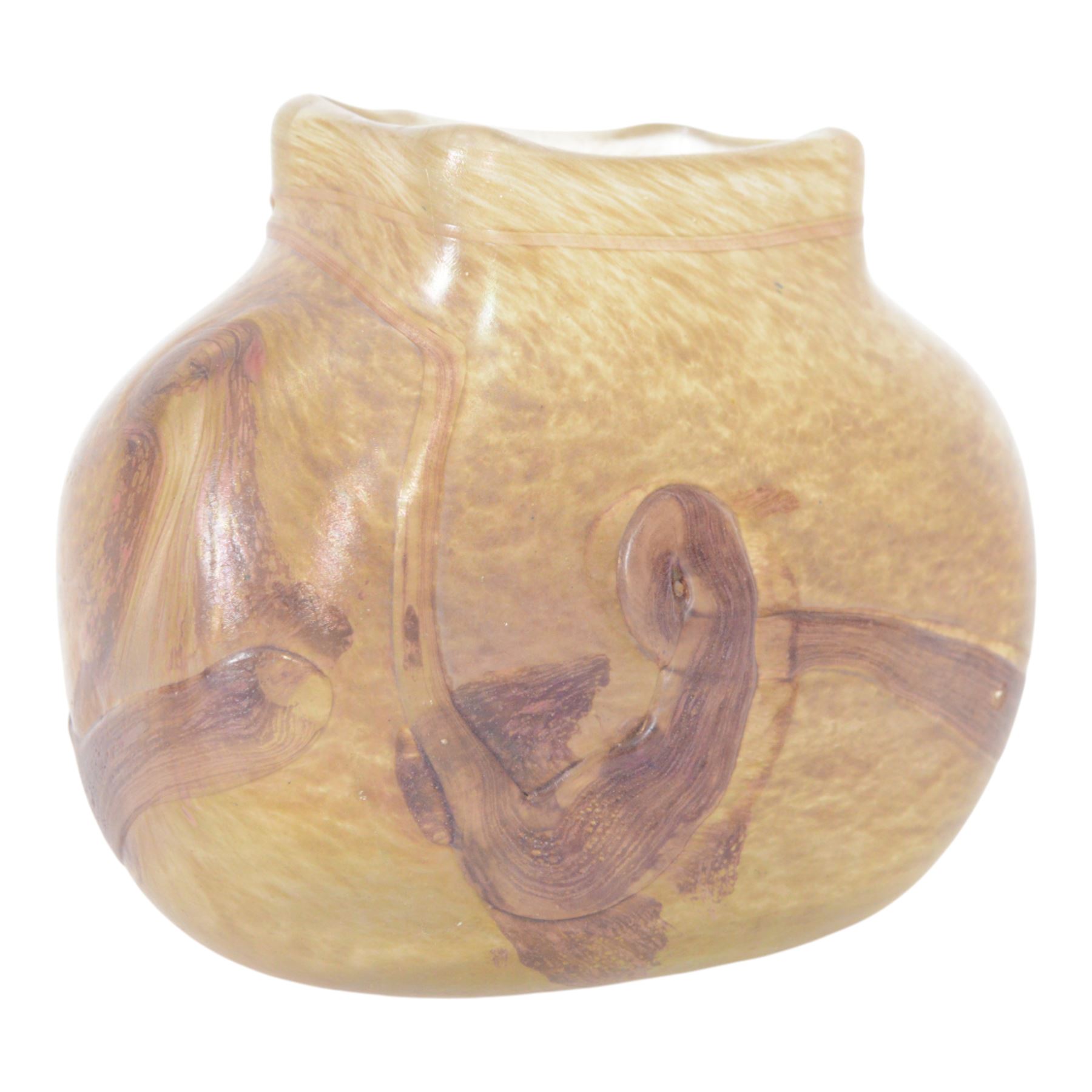 20th century, Studio glass vase, of rectangular form, with swirls on a mottled ground, etched signature Jambier 88 Eze Village beneath, W22cm H16cm