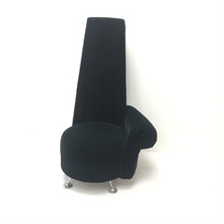  'Potenza' high back chair with single scrolled arm, upholstered in black velvet with chromed rounded feet, H121cm