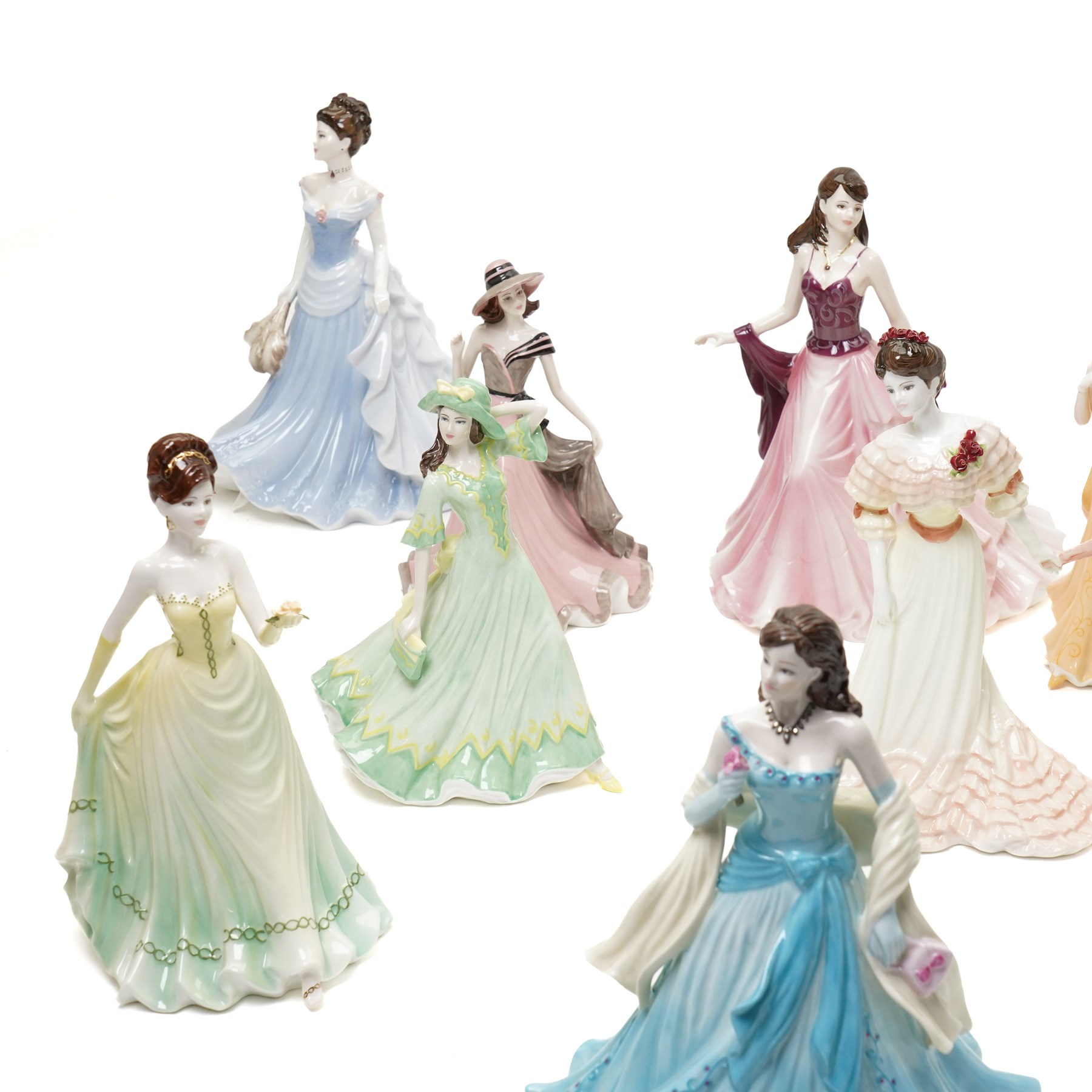 Twelve Coalport figures, comprising My Love, Happy Birthday 2006, Victoria, Coming of Age, Lady Sara, Red Rose of Lancashire, Thank You, Birthday Celebration, Evening Romance, With Love, Artisans Choice and Happiness, all boxed, one from an edition of 750 (12)